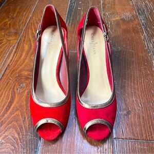 Cole Haan Red Suede Peeptoe Pumps Size 7